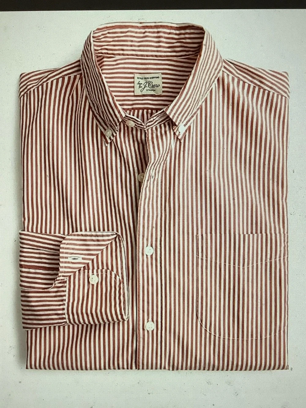 J. Crew Red & White Striped Button-Up Dress Shirt